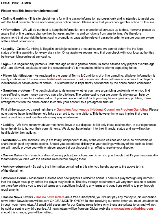 Disclaimer for This Site - British Online Casino